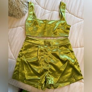 Satin Green Two-Piece Set